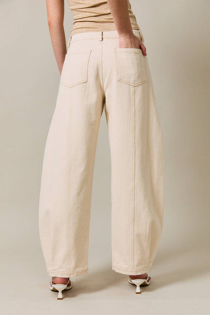 MID-WAISTED SIDE PLEATED DETAIL PANTS: NATURAL