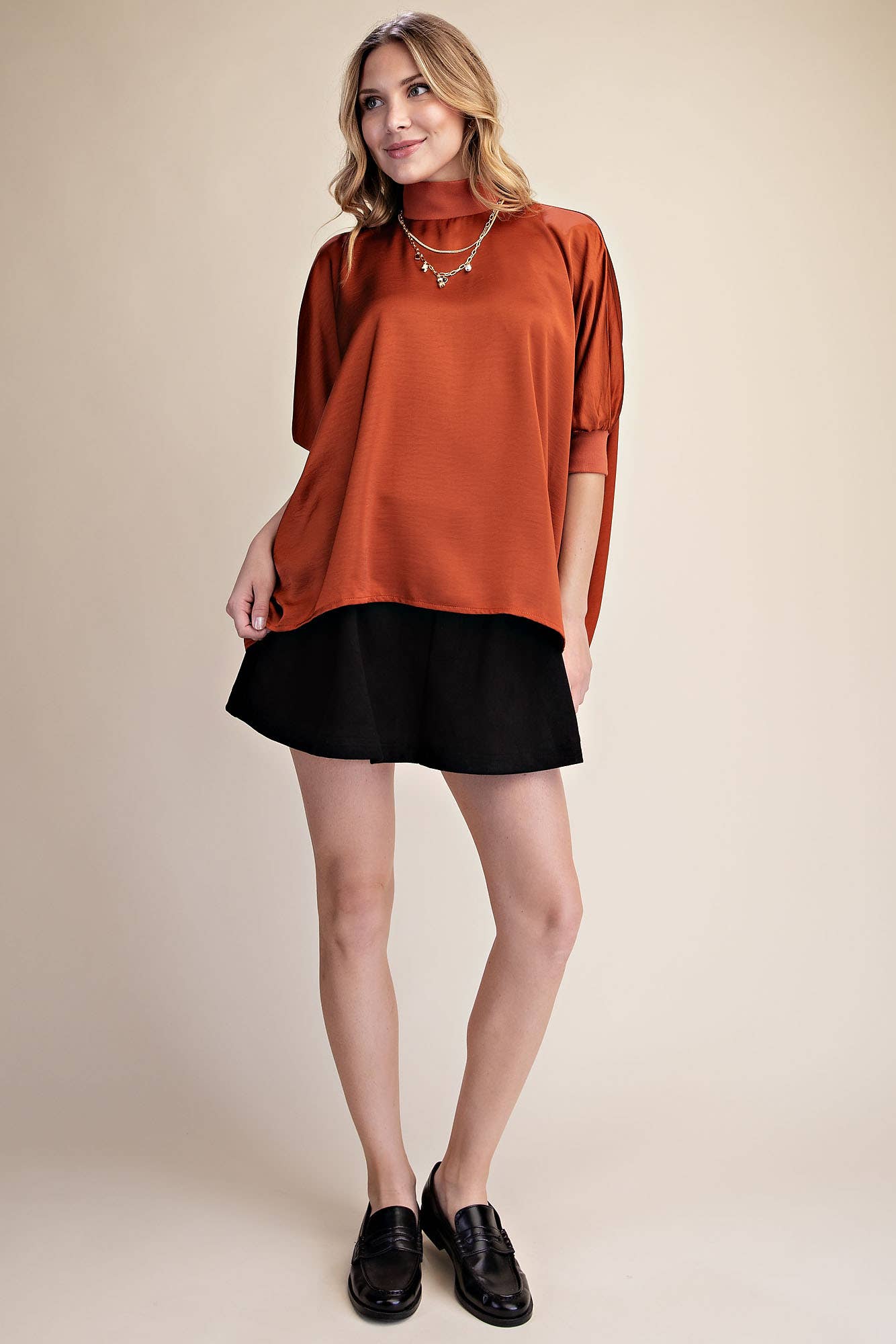 Mock Neck Oversized Top Rust