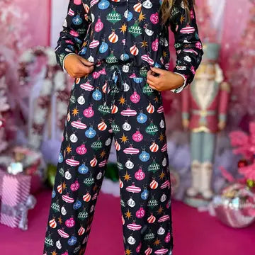 Navy Colorful Christmas Lights PJ's