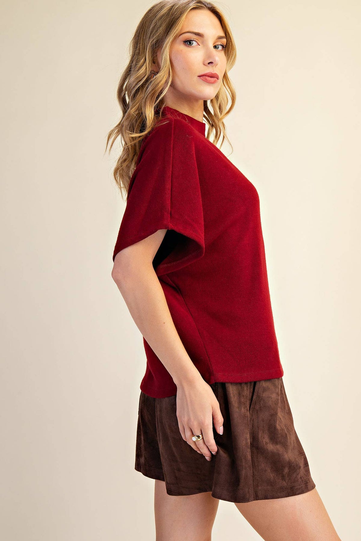 Glam Short Sleeve Top Burgundy