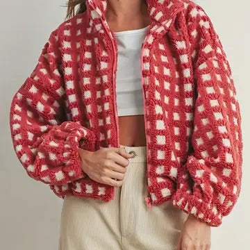 Checkered Red Gingham Sherpa Fleece