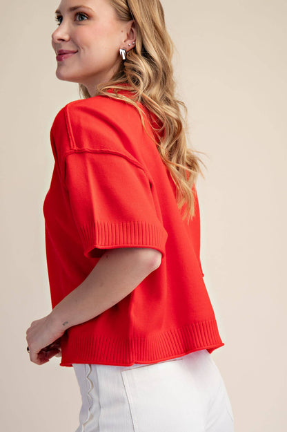 Glam Sweater Elbow Length Sleeves Red