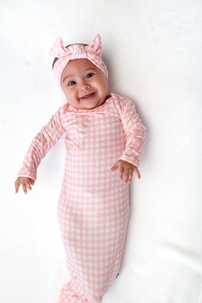 Pink Gingham (Spring/Easter) Knotted Infant Gown: 0-3 mo