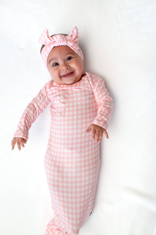 Pink Gingham (Spring/Easter) Knotted Infant Gown: 0-3 mo