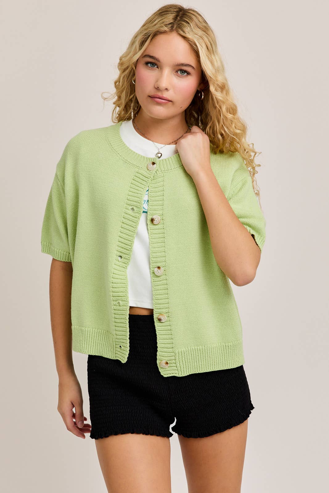 Le-Lis SHORT SLEEVE CARDIGAN: LT BLUE