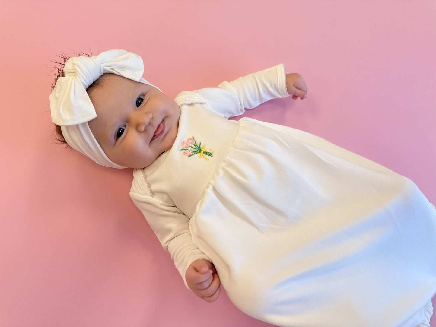 Fancy Tulips - Pip Embroidered Gown: NB