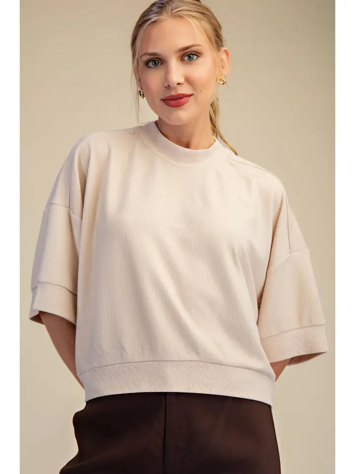 Glam Cream Crew Neck Knit Top