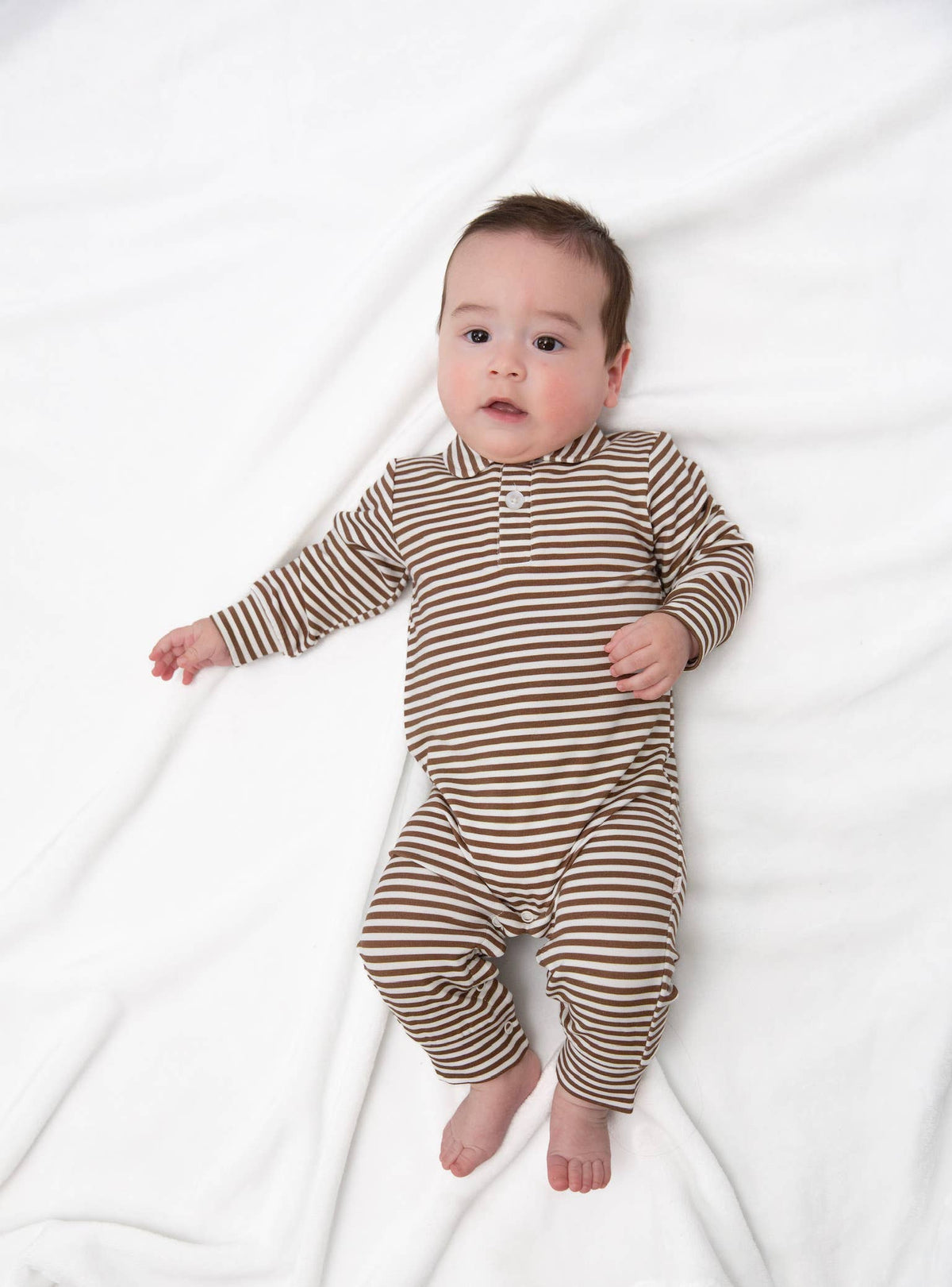 Brown Stripes Sweatshirt Polo Romper 3-6mo