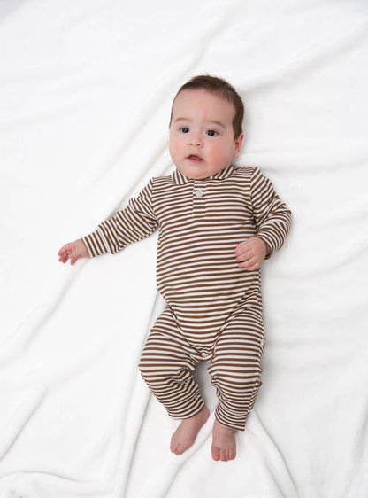 Brown Stripes Sweatshirt Polo Romper 3-6mo
