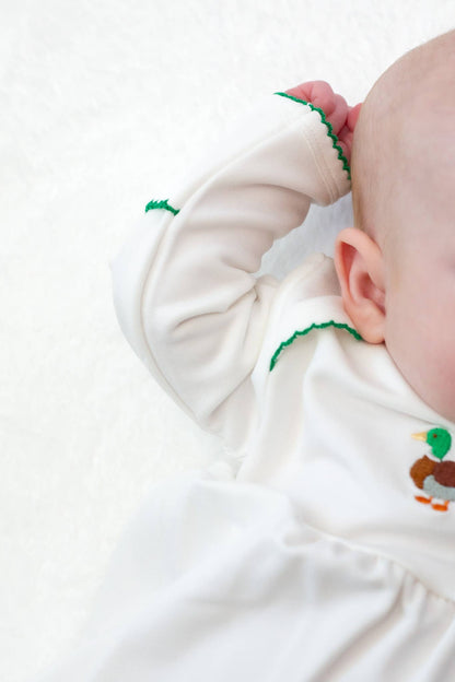Pip Embroidered Gown - Mallard Duck: NB