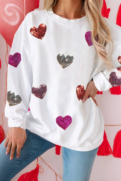 Sequin Heart Corded Sweatshirt