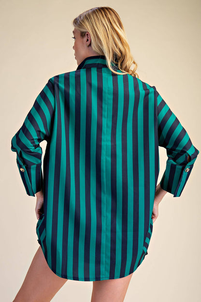Glam Stand Neck Stripe Top Navy / Green