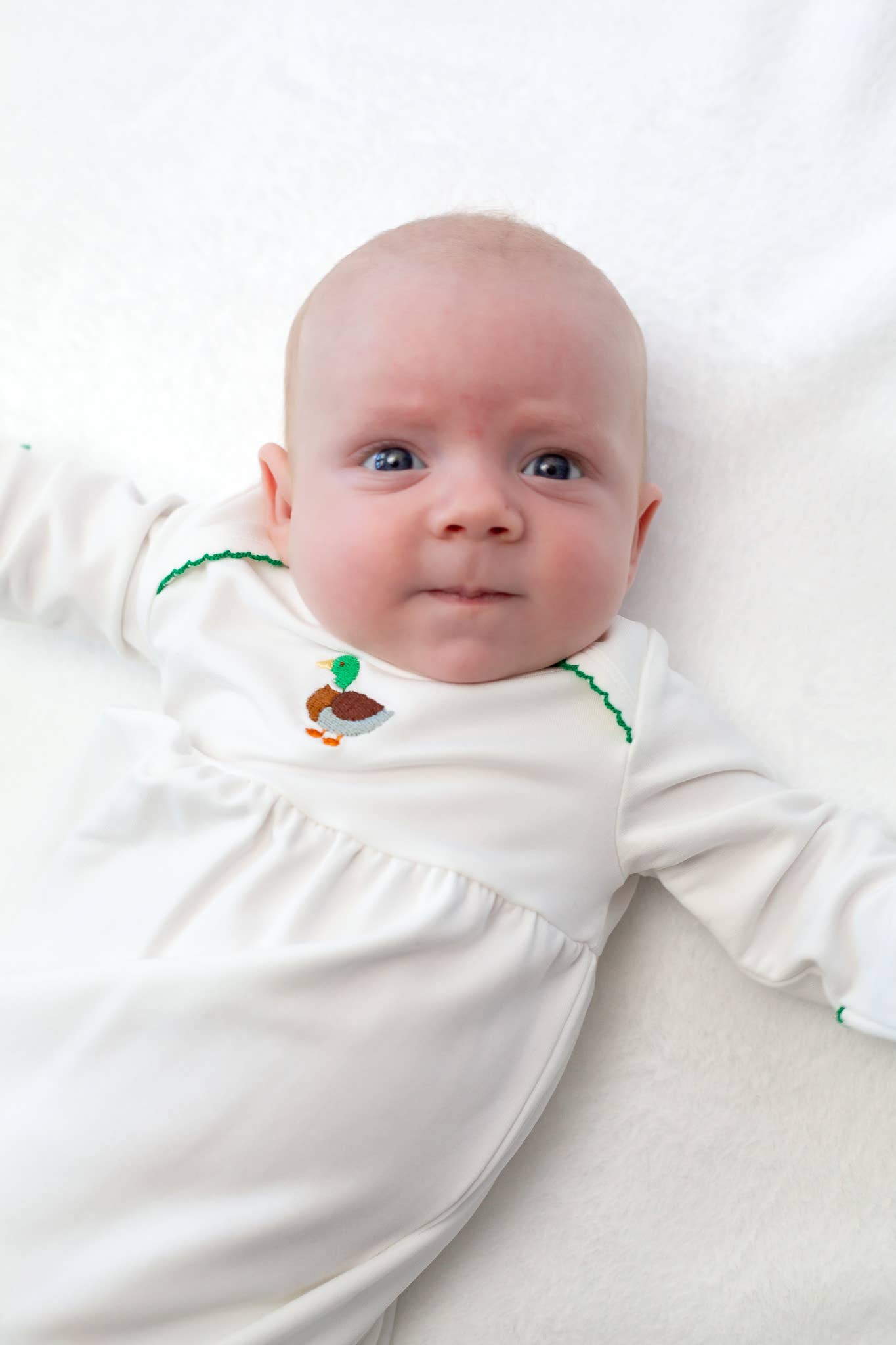Pip Embroidered Gown - Mallard Duck: NB