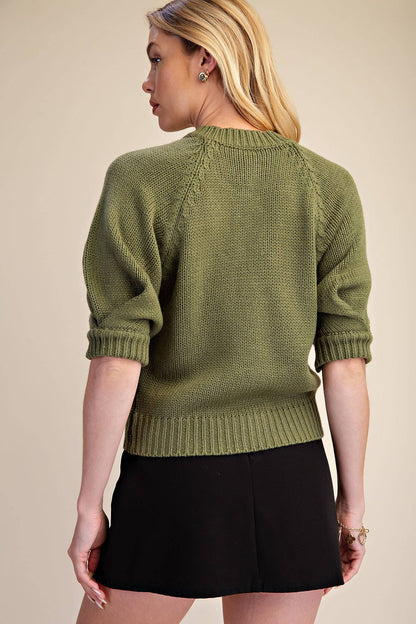 Glam Puff Sleeve Cardigan Olive