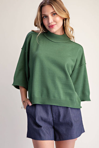 Mock Neck 3/4 sleeves Sweater Olive