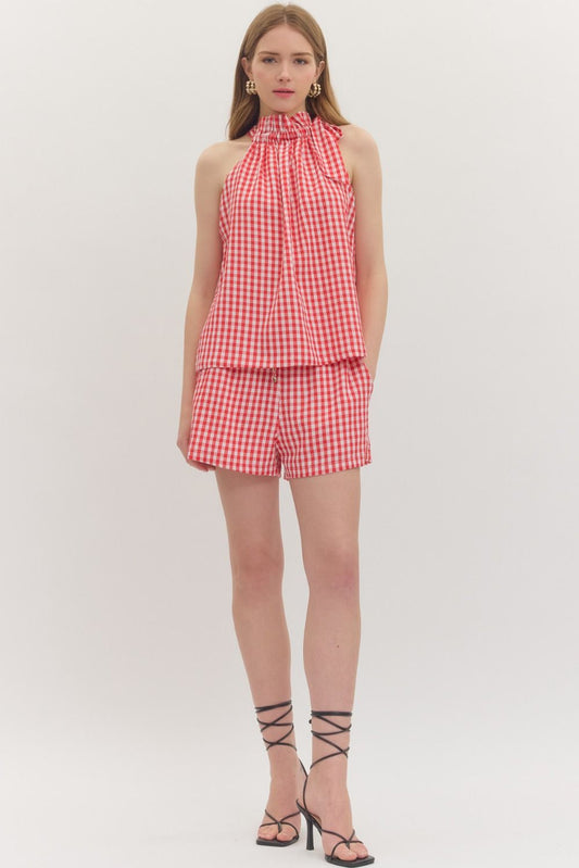 Entro Red Gingham Sleeveless Short Set