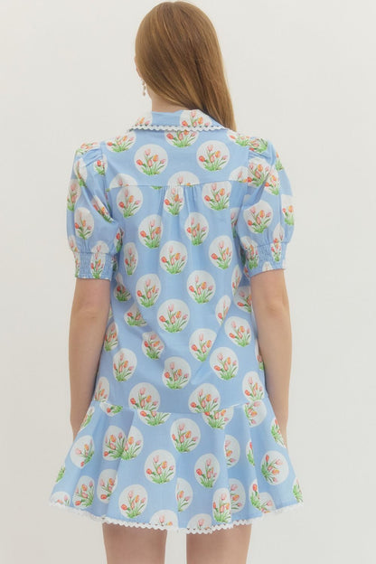 Entro Dress Light Blue with Tulips
