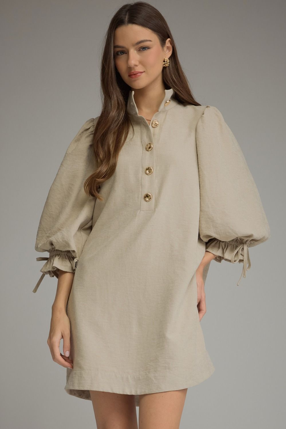 Entro Taupe Puff Sleeve Dress