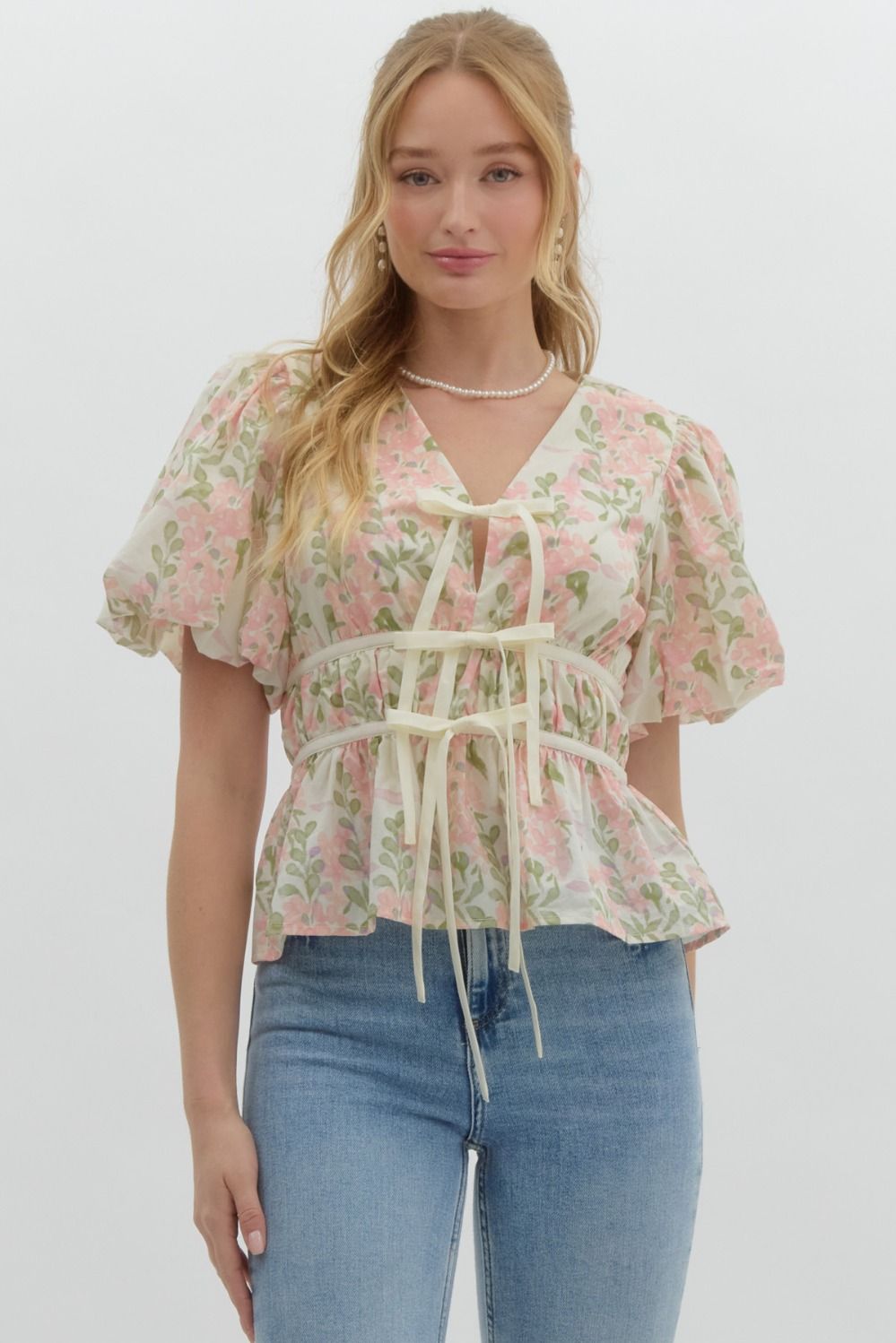 Floral Bubble Sleeve Top