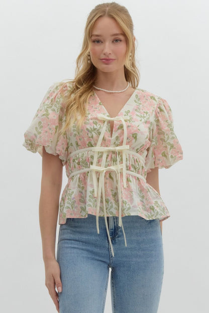 Floral Bubble Sleeve Top