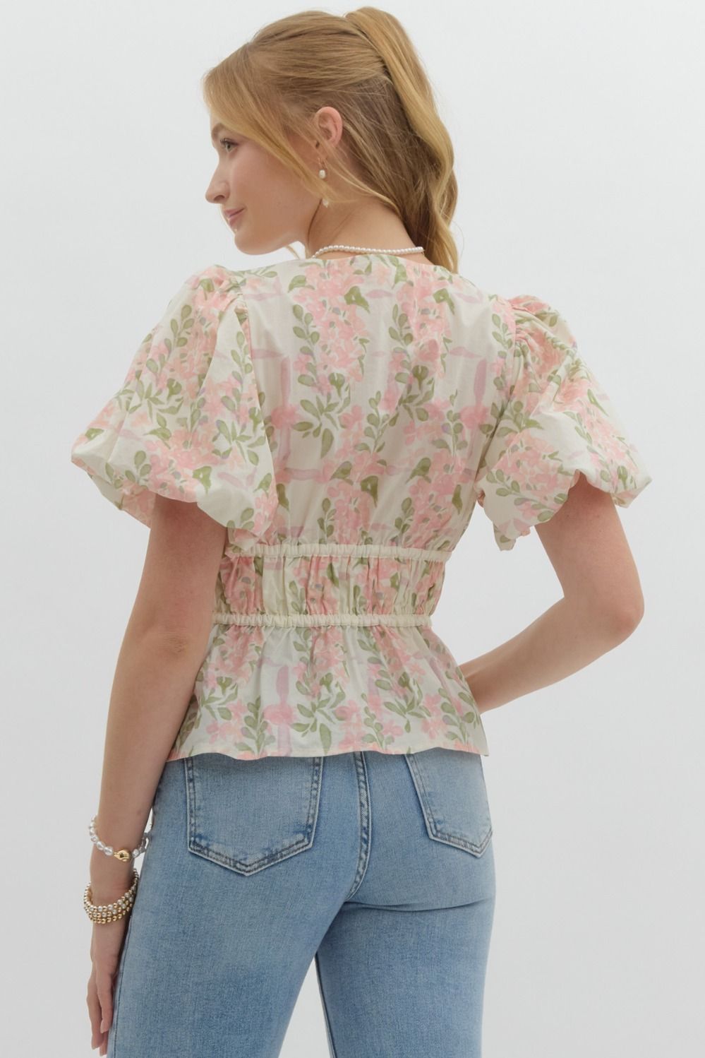 Floral Bubble Sleeve Top