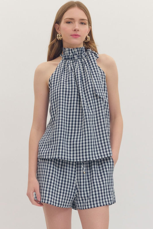 Entro Navy Gingham Sleeveless Short Set