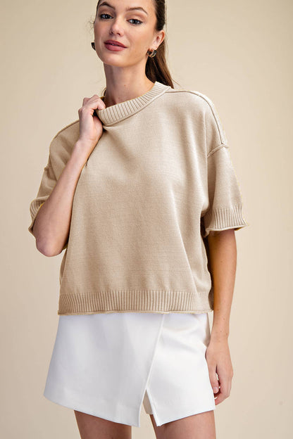 Relaxed Sweater Crew-Neck Elbow Beige