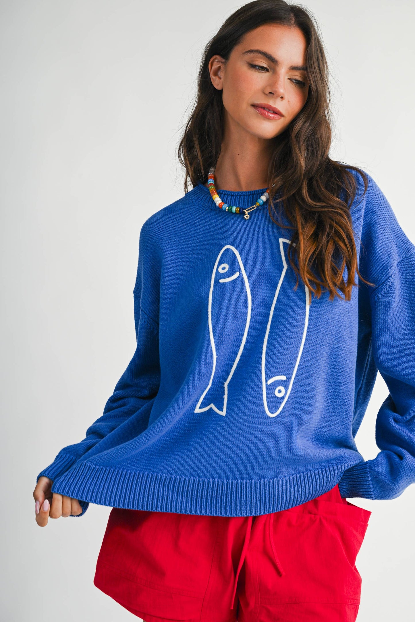 Oversized Graphic Knit Sweater Sardine