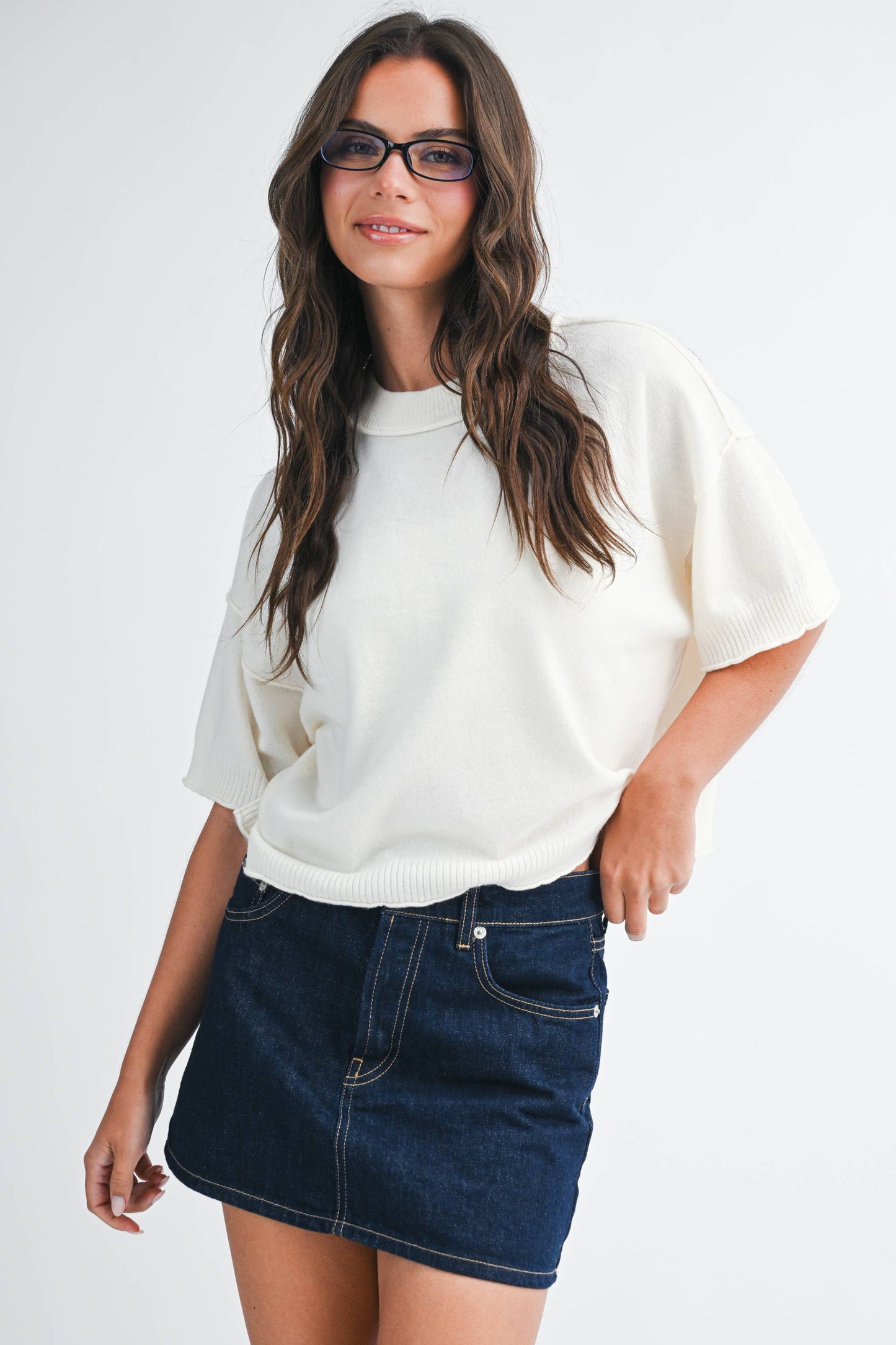 Cropped Short Slv Sweater Camel