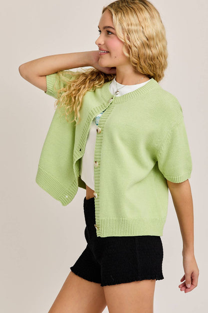 Le-Lis SHORT SLEEVE CARDIGAN: LT BLUE