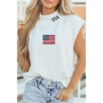 FG Mock Neck Sleeveless Flag Top