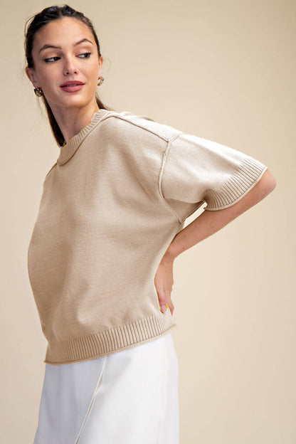Relaxed Sweater Crew-Neck Elbow Beige