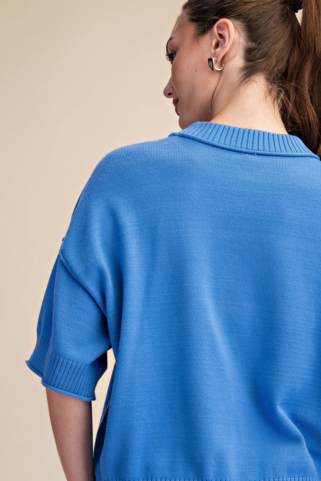 Elbow-Length Sleeve Light Sweater Blue