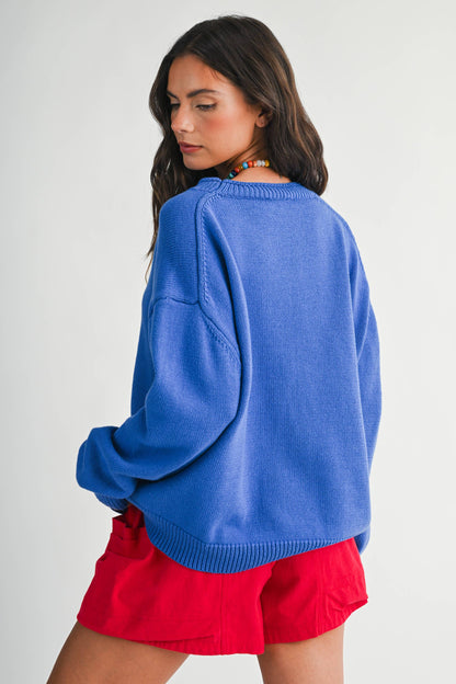 Oversized Graphic Knit Sweater Sardine