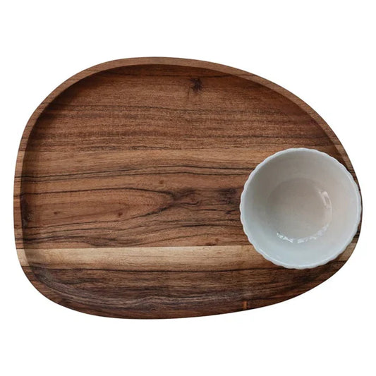 Acacia Wood Serving Tray w Fluted Bowl