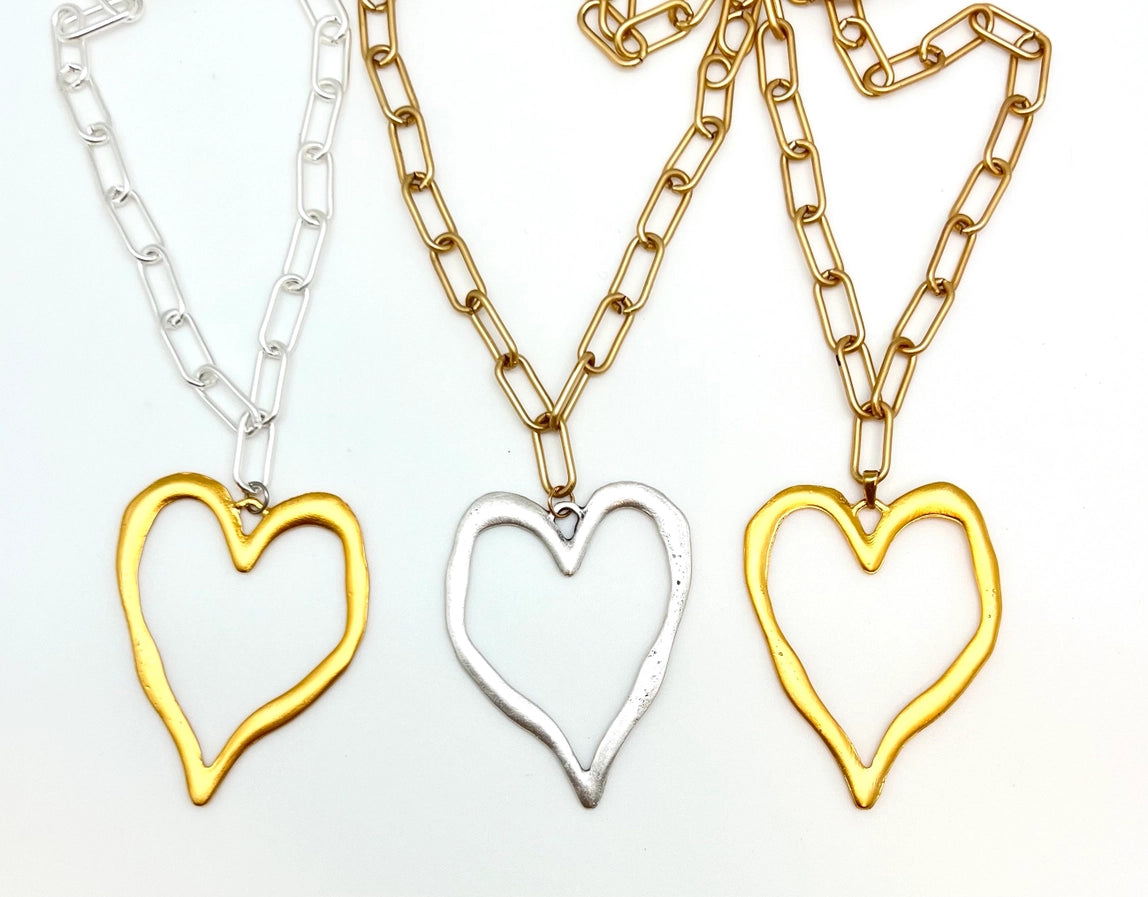 Gold Open Heart Charm Necklace All Gold