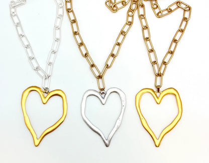 Gold Open Heart Charm Necklace All Gold