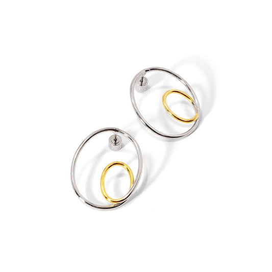 rho Silver with Gold Circle Earrings