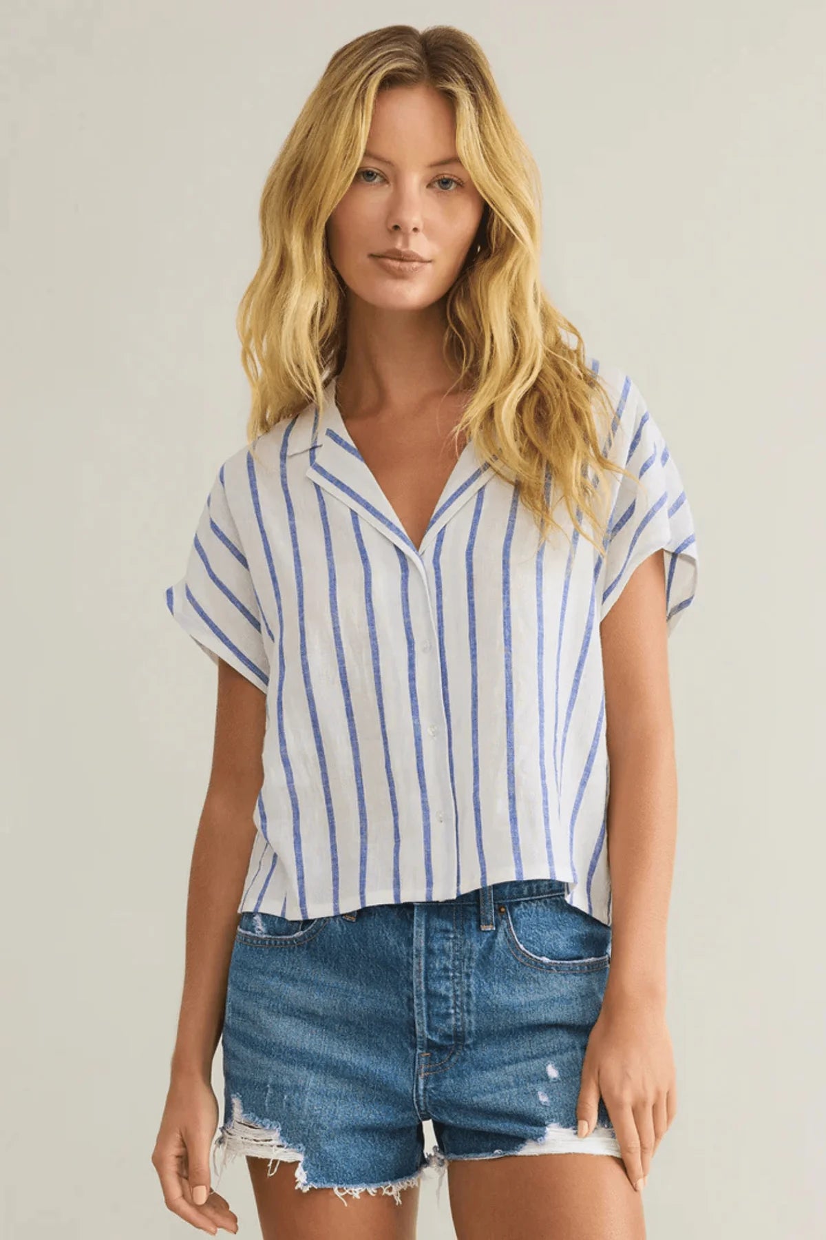 Parallel Button Down Top Palace Blue